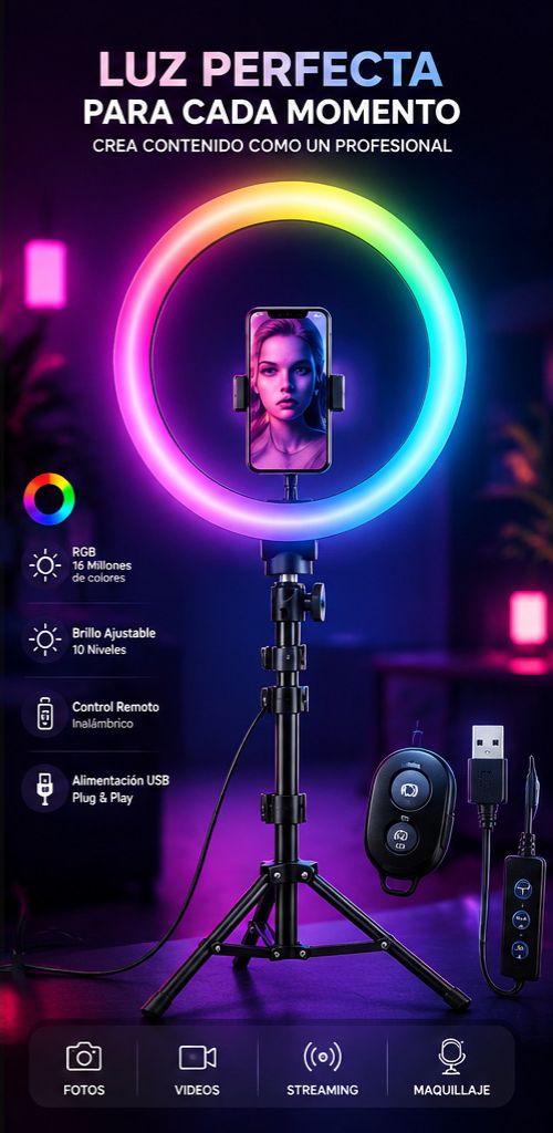 Aro De Luz 33 Cm Rgb